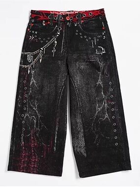 Vitriol Void Optical Printed Black Ultra Wide Jeans  size 28